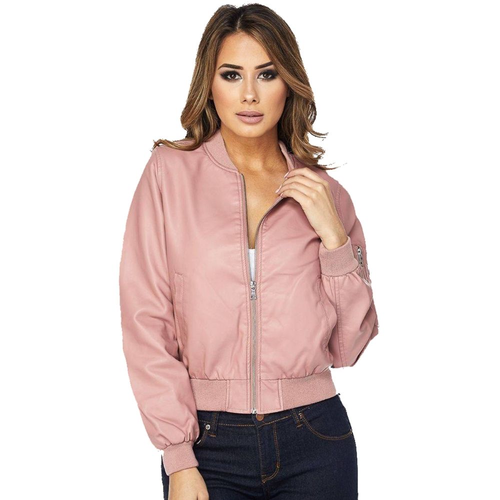 Allie Pink Bomber Leather Jacket