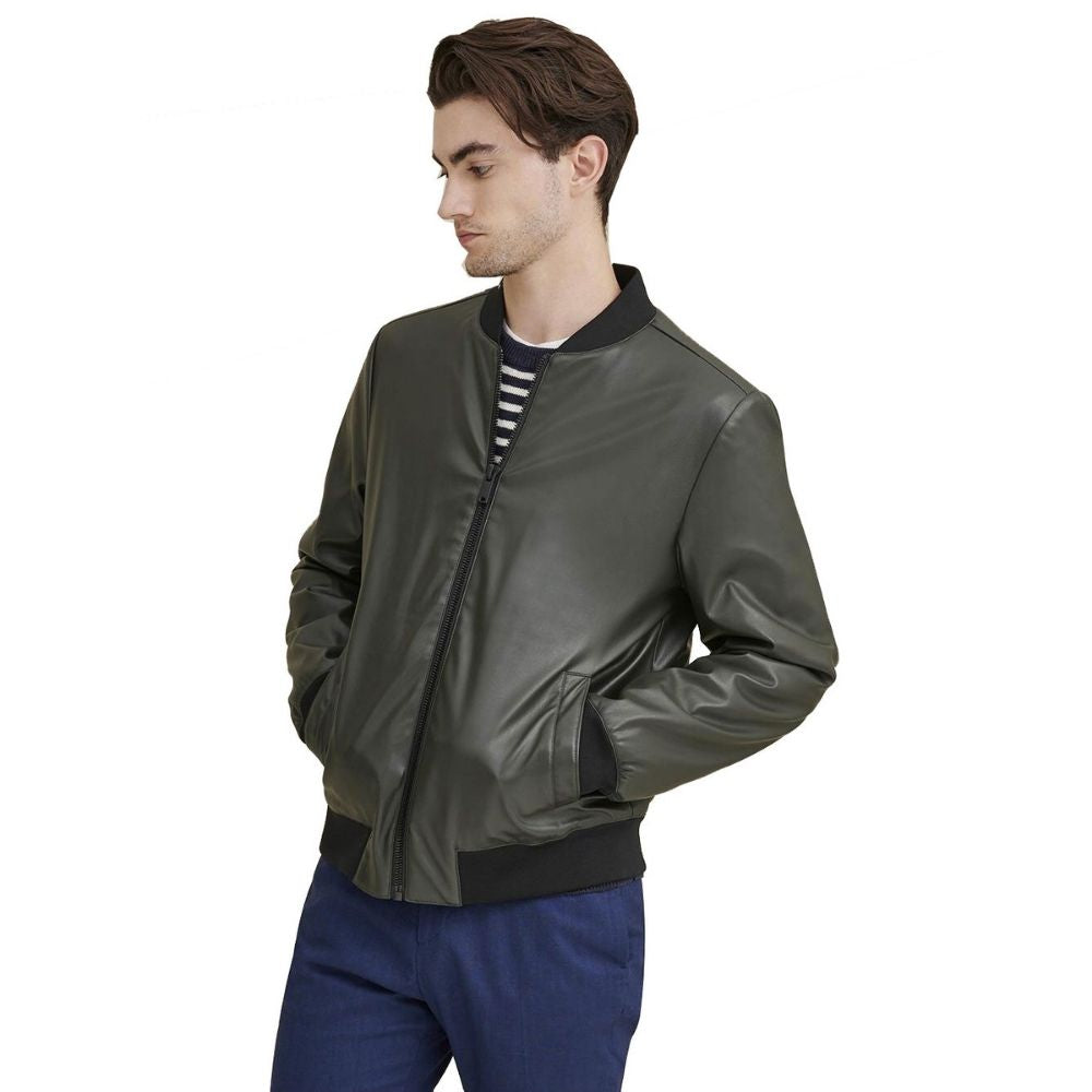 Ambrose Green Bomber Leather Jacket