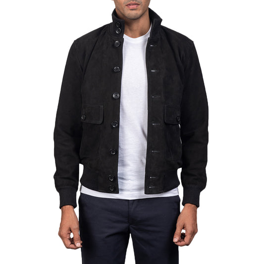 Huston Black Suede Bomber Leather Jacket