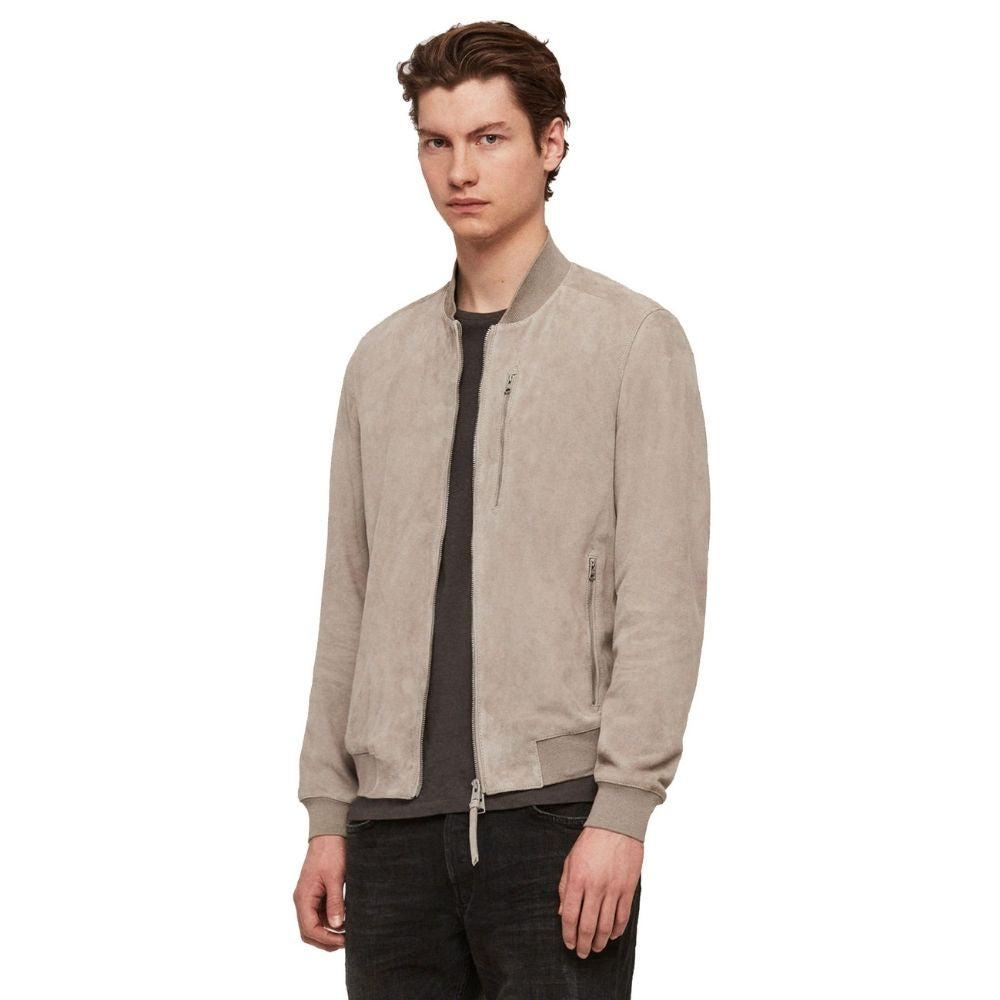 Apollo Beige Suede Bomber Leather Jacket