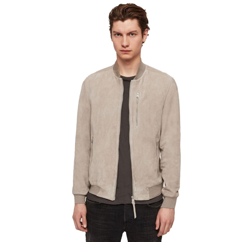 Apollo Beige Suede Bomber Leather Jacket