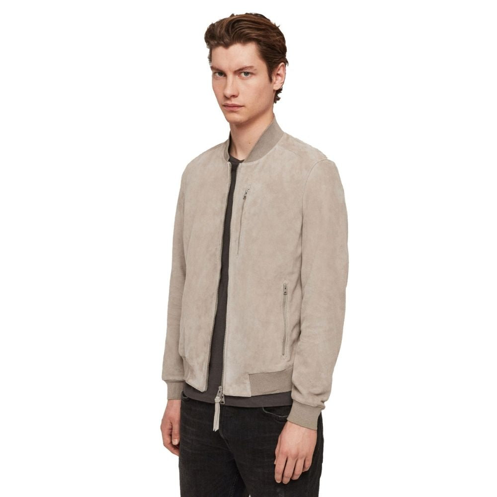 Apollo Beige Suede Bomber Leather Jacket