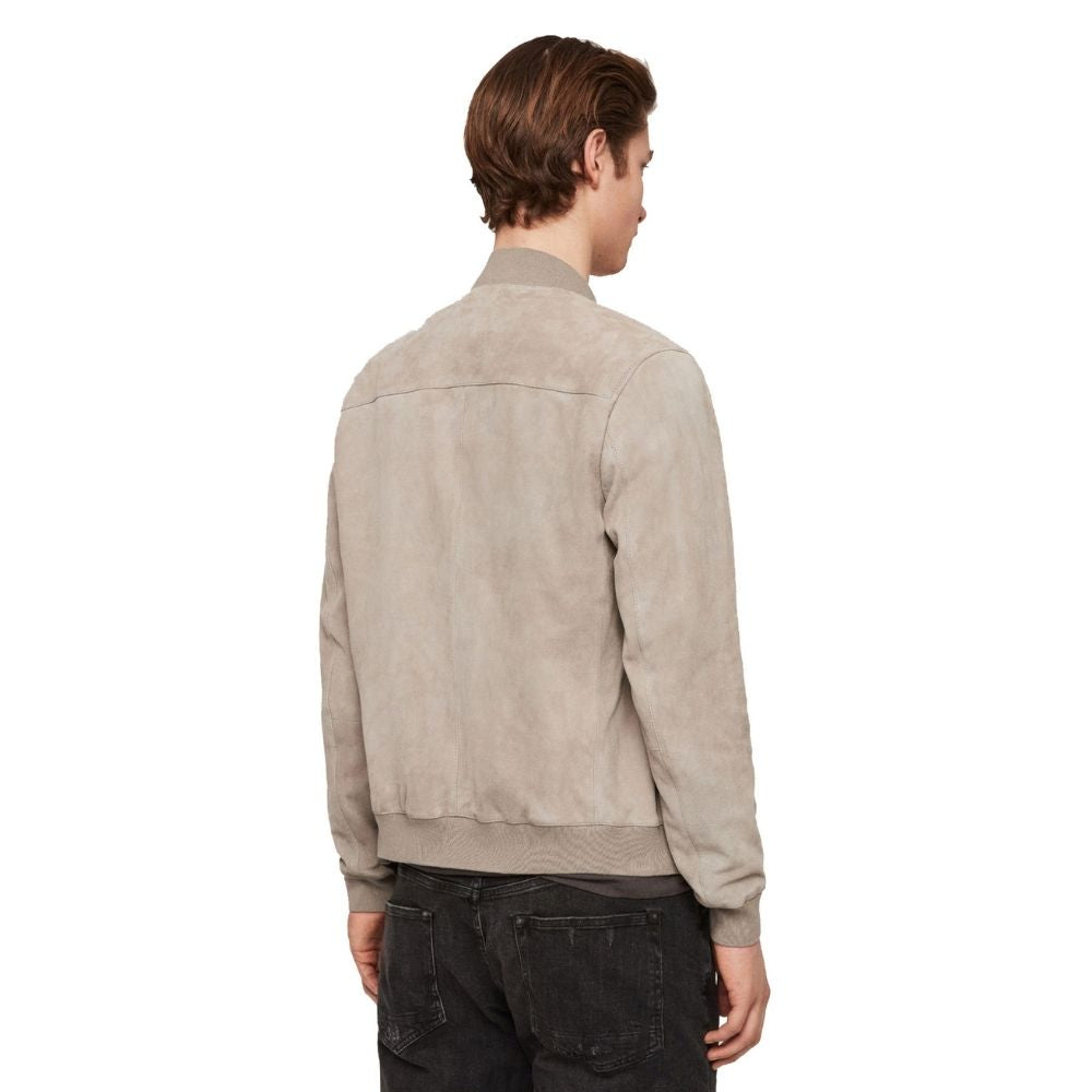 Apollo Beige Suede Bomber Leather Jacket