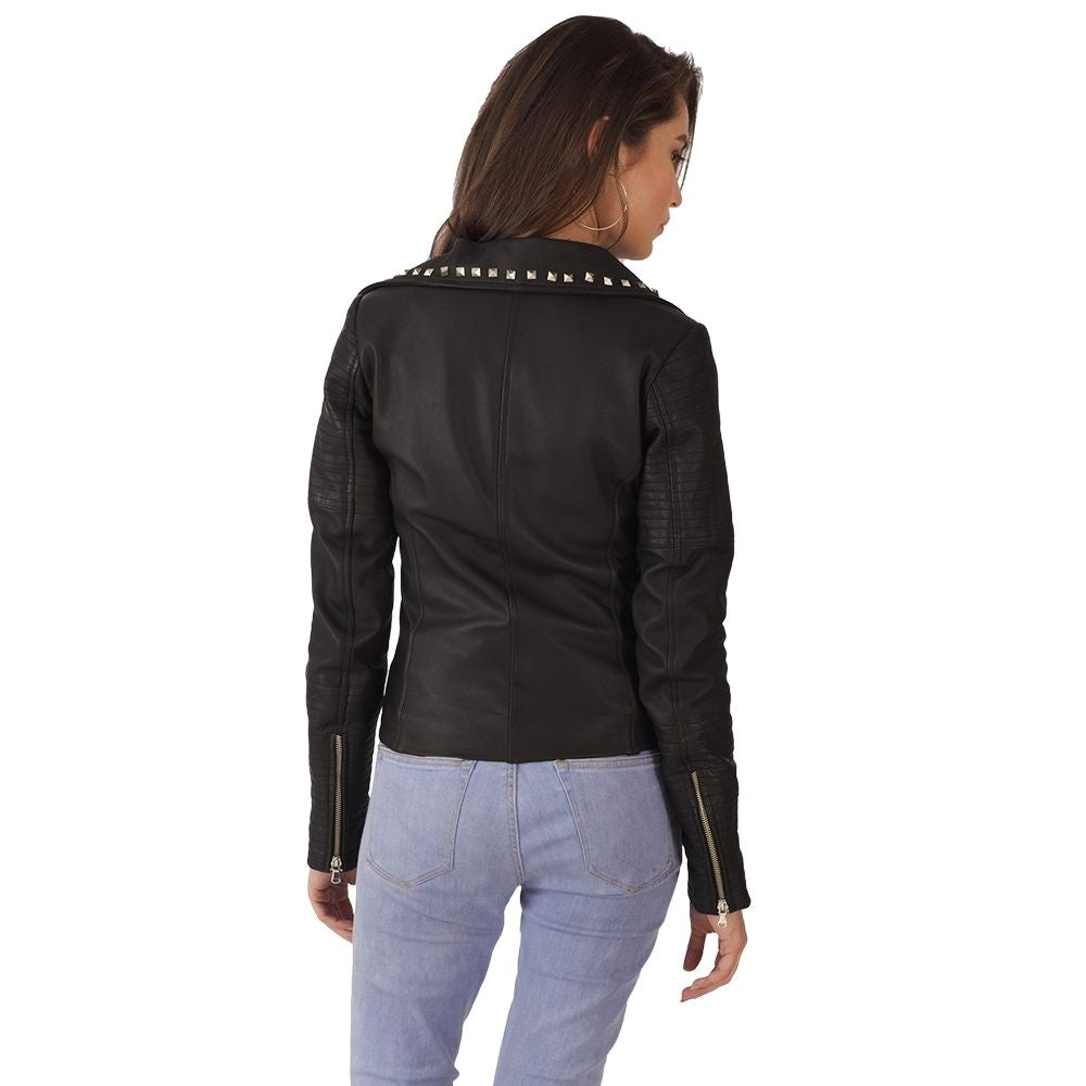 Jenny Black Studded Biker Leather Jacket