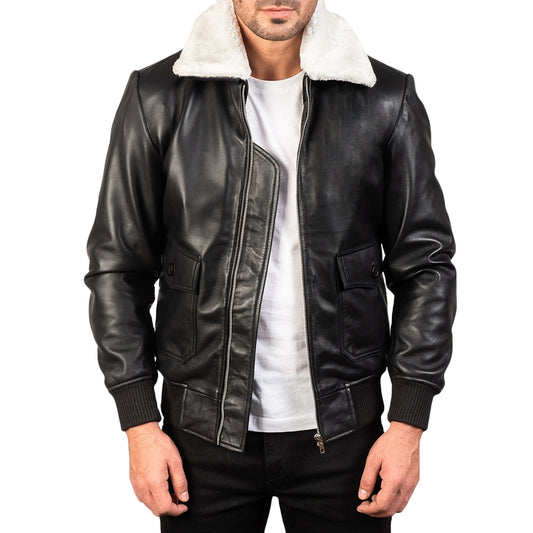 Nintenzo Black Bomber Leather Jacket