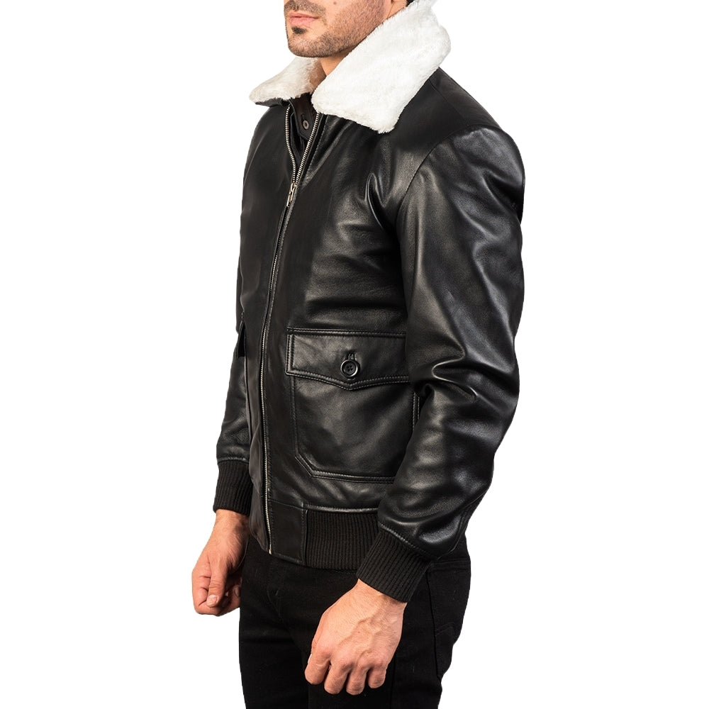 Nintenzo Black Bomber Leather Jacket