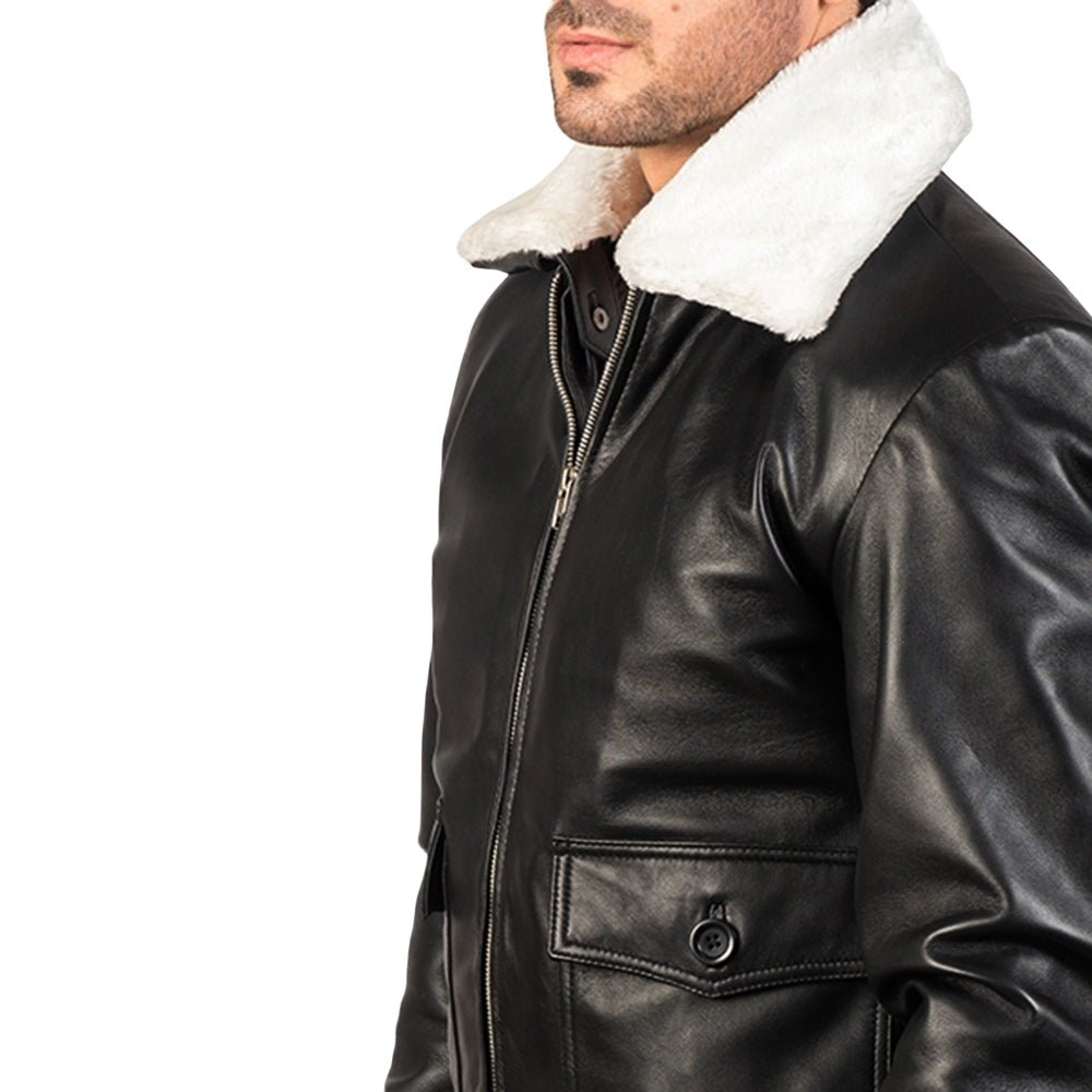 Nintenzo Black Bomber Leather Jacket