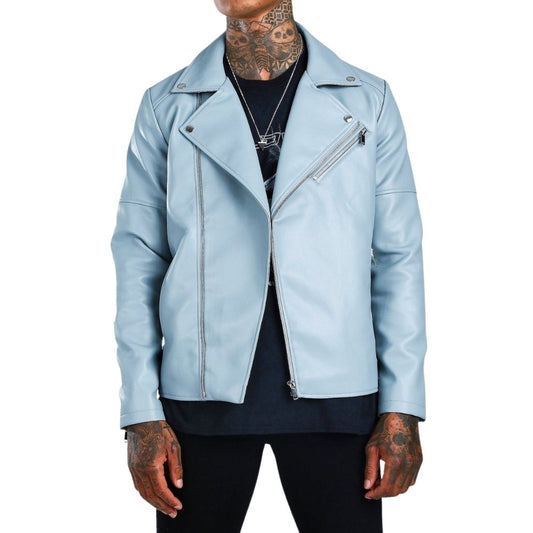 Kayden Sky Blue Biker Leather Jacket