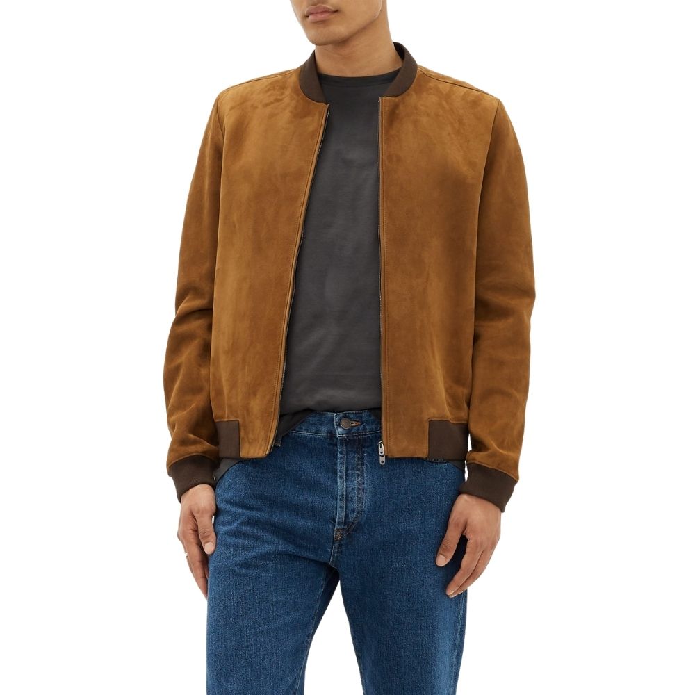 Brax Tan Suede Bomber Leather Jacket