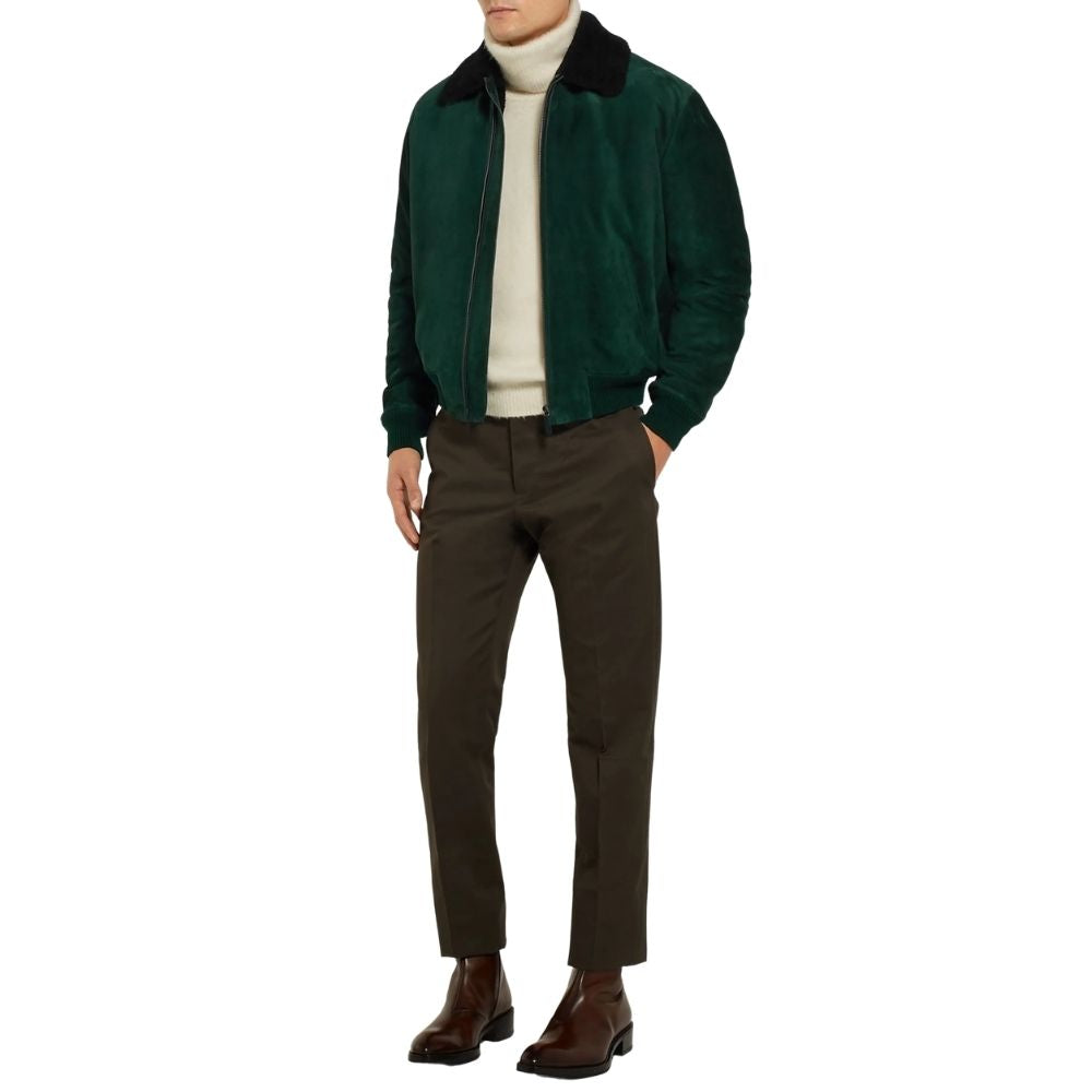 Armando Green Suede Bomber Leather Jacket